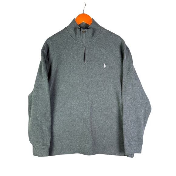 Ralph Lauren Polo Quarter Zip‎ Pullover Sweater Cotton Dark Gray Grey Mens XL - Picture 1 of 8